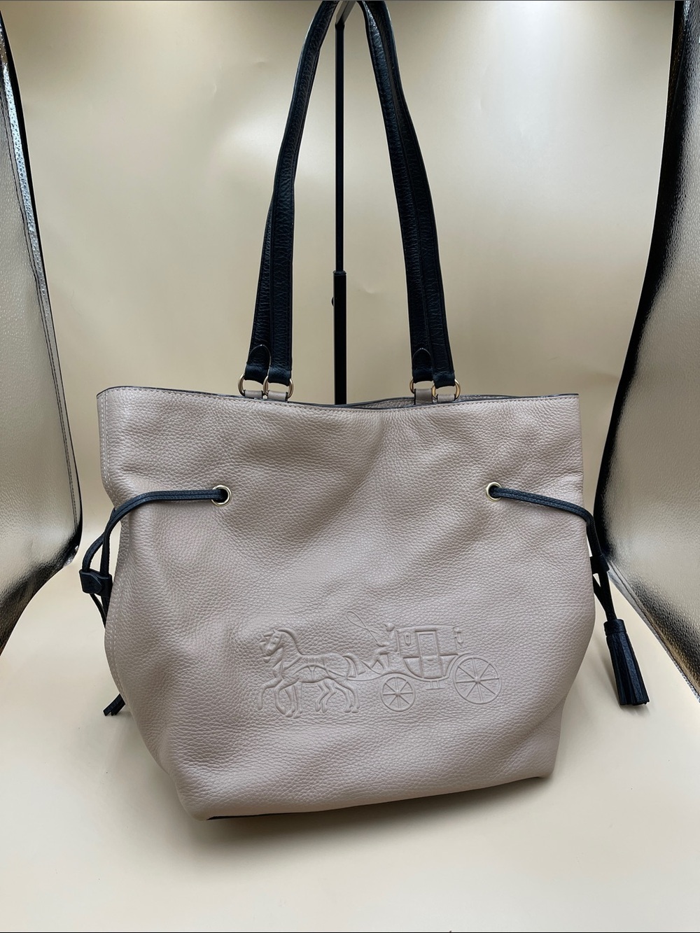 Coach Carriage Cream Leather Tote with Black Trim CA165